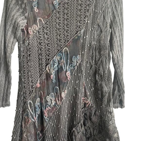 Adore Women Tunic Top M Taupe Muted Crochet Boho Chic Whimsigoth Fairygrunge - Picture 6 of 13